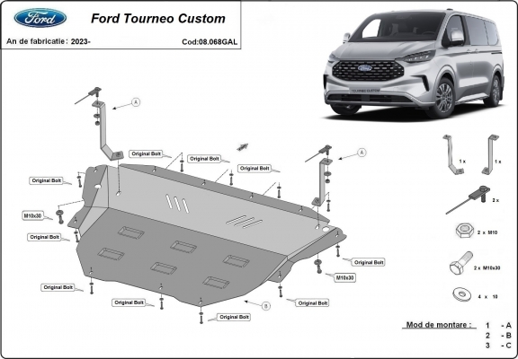 Galvanizált acél motor, sebességváltó, hűtő, első lökhárító védőlemez Ford Tourneo Custom