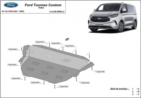 Alumínium motor, kapcsolószekrény, hűtő védőlemez Ford Tourneo Custom PHEV