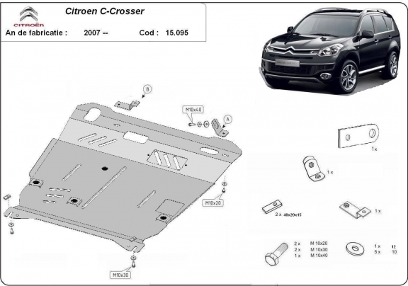 Acél motor, kapcsolószekrény, hűtő védőlemez Citroen C - Crosser