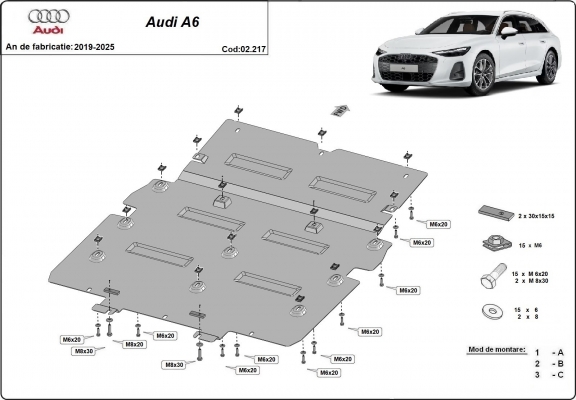 Acél kapcsolószekrény védőlemez Audi A6