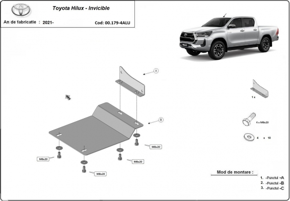 Alumínium részecskeszűrő szenzor védőlemez Toyota Hilux