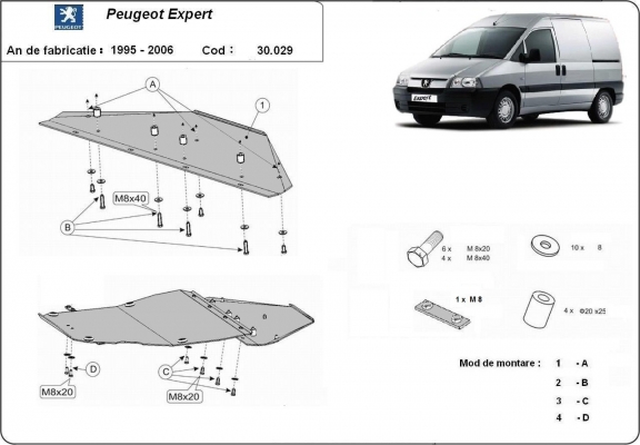 Acél motor, kapcsolószekrény, hűtő védőlemez Peugeot Expert