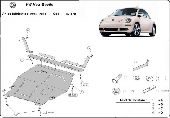 Acél motor, kapcsolószekrény védőlemez Volkswagen New Beetle