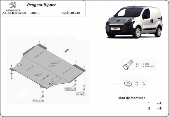 Acél motor, kapcsolószekrény védőlemez Peugeot Bipper