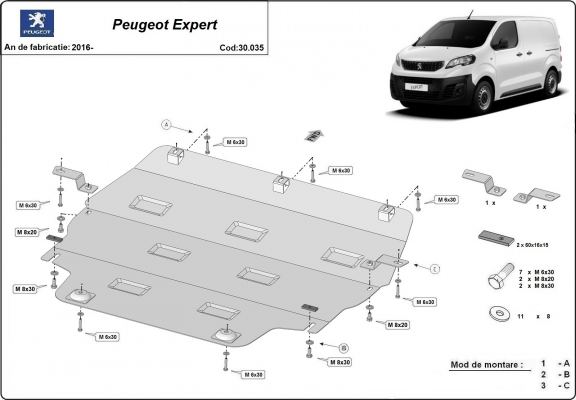 Acél motor, kapcsolószekrény, hűtő védőlemez Peugeot Expert