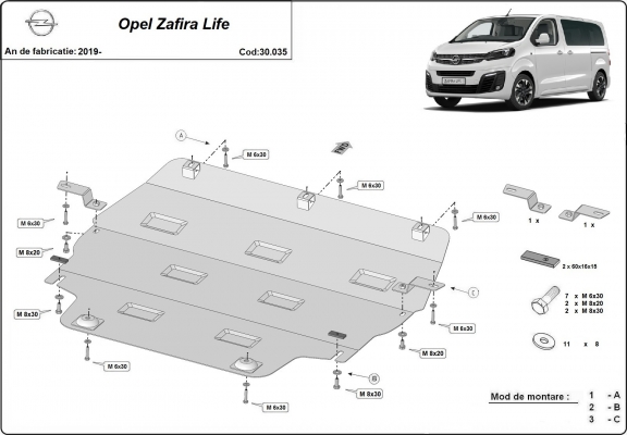 Acél motor, kapcsolószekrény, hűtő védőlemez Opel Zafira Life