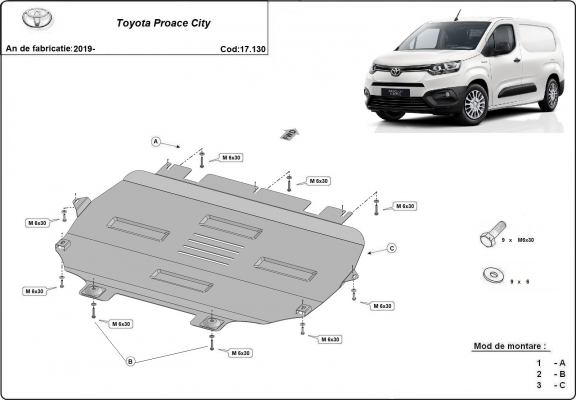 Acél motor, kapcsolószekrény, hűtő védőlemez Toyota Proace City