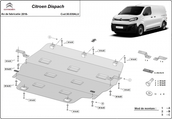 Aluminium motor, kapcsolószekrény védőlemez Citroen Dispach