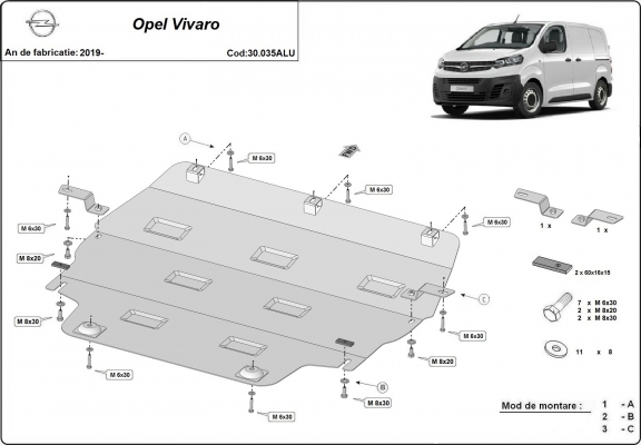Aluminium motor, kapcsolószekrény védőlemez Opel Vivaro