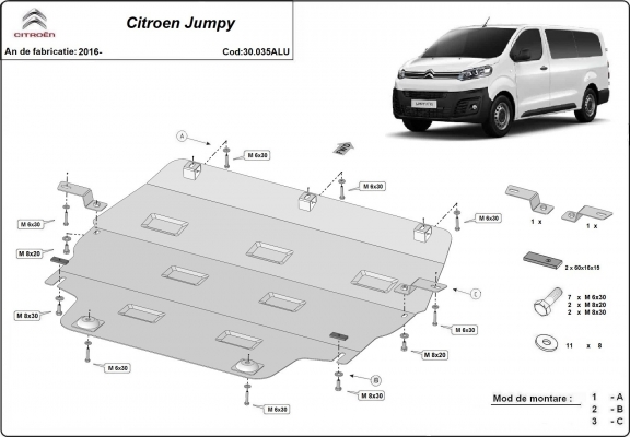 Aluminium motor, kapcsolószekrény védőlemez Citroen Jumpy