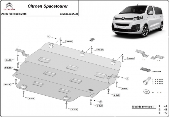Aluminium motor, kapcsolószekrény védőlemez Citroen Spacetourer