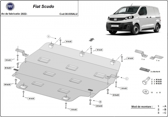 Aluminium motor, kapcsolószekrény védőlemez Fiat Scudo