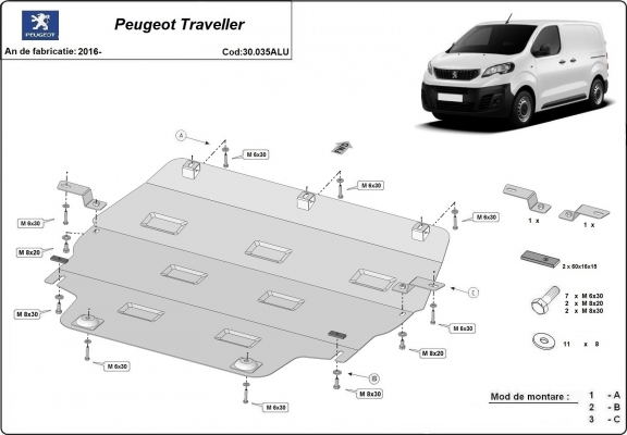 Aluminium motor, kapcsolószekrény védőlemez Peugeot Traveller