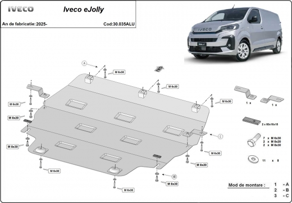 Aluminium motor, kapcsolószekrény védőlemez Iveco eJolly
