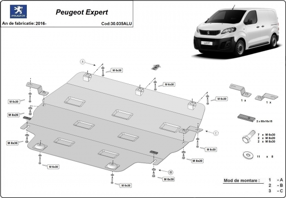 Aluminium motor, kapcsolószekrény védőlemez Peugeot Expert