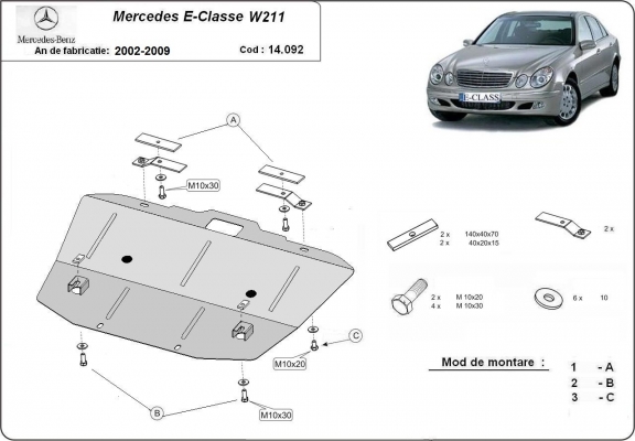 Motor, karter- védő acéllemez Mercedes E-Classe W211