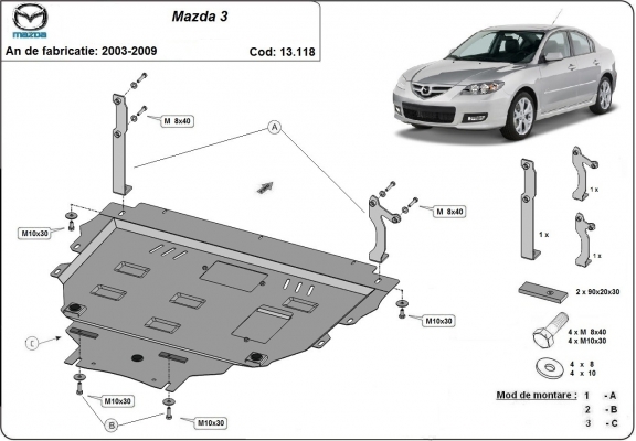Acél motor, kapcsolószekrény, hűtő védőlemez Mazda 3