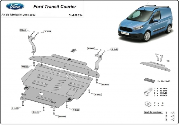 Acél motor, kapcsolószekrény védőlemez Ford Transit Courier