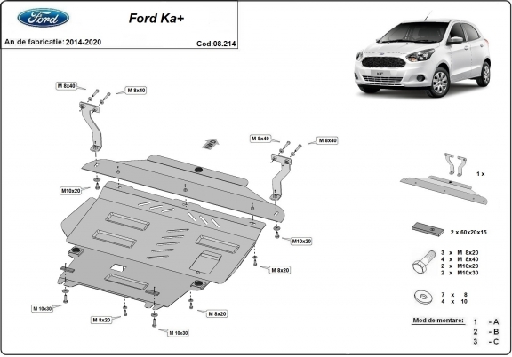 Acél motor, sebességváltó, hűtő, első lökhárító védőlemez Ford KA