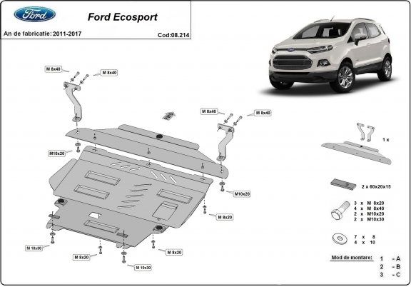Acél motor, sebességváltó, hűtő, első lökhárító védőlemez Ford EcoSport