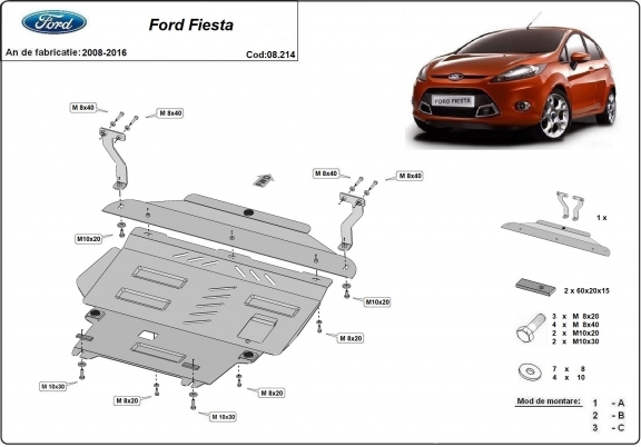 Acél motor, sebességváltó, hűtő, első lökhárító védőlemez Ford Fiesta