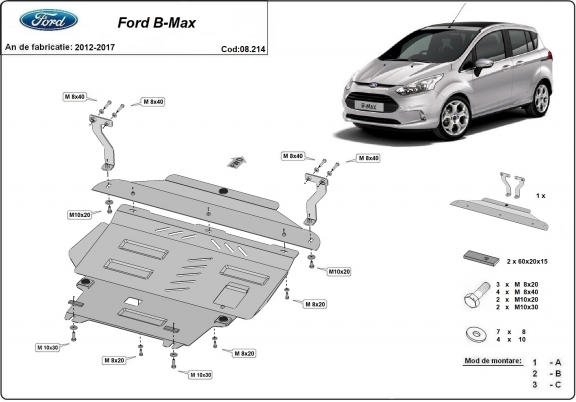 Acél kapcsolószekrény, hűtő védőlemez Ford B-Max