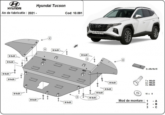 Acél motor, sebességváltó, hűtő, első lökhárító védőlemez Hyundai Tucson