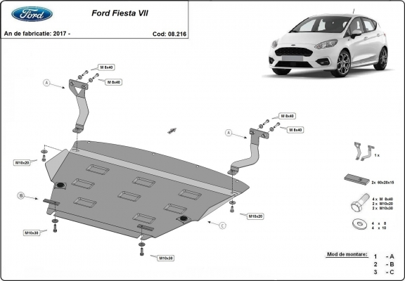 Acél motor, kapcsolószekrény, hűtő védőlemez Ford Fiesta