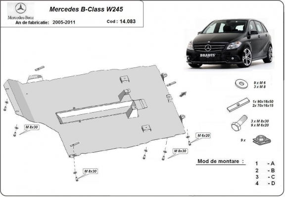 Acél motor, kapcsolószekrény védőlemez Mercedes B-Class