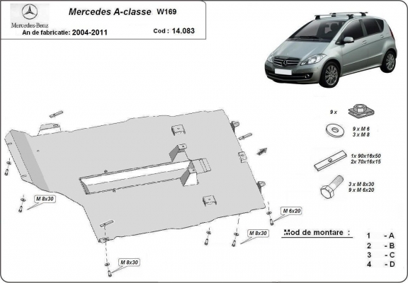 Acél motor, kapcsolószekrény védőlemez Mercedes A-Class