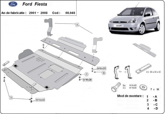 Acél motor, sebességváltó, hűtő, első lökhárító védőlemez Ford Fiesta