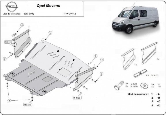 Acél motor, kapcsolószekrény, hűtő védőlemez Opel Movano