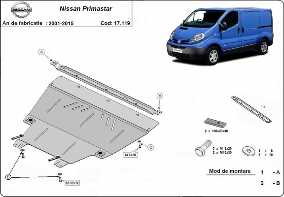 Acél motor, kapcsolószekrény, hűtő védőlemez Nissan Primastar