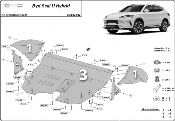 Acél motor, kapcsolószekrény védőlemez BYD Seal U DM-i