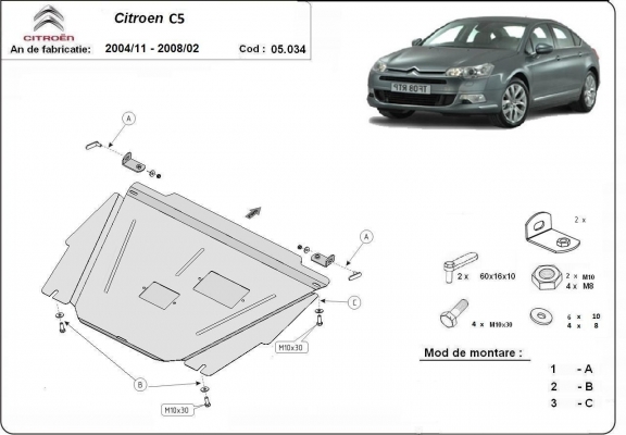 Acél motor, kapcsolószekrény védőlemez Citroen C5
