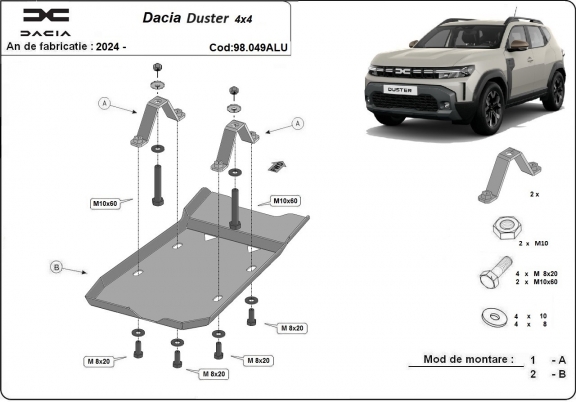 Alumínium differenciálmű védőlemez Dacia Duster 4x4