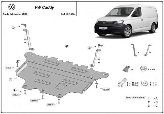 Acél motor, sebességváltó, hűtő, első lökhárító védőlemez VW Caddy