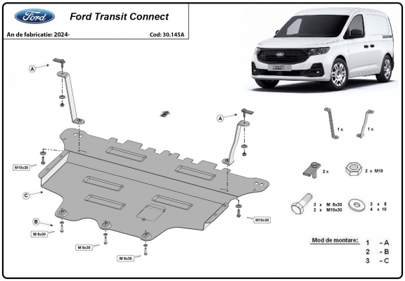 Acél motor, sebbeségváltó, hütő, első lökhárító védőlemez Ford Transit Connect - Automata Sebességváltó