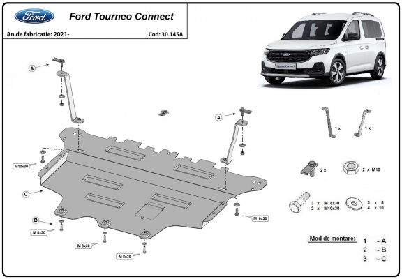 Acél motor, sebességváltó, hűtő, első lökhárító védőlemez Ford Tourneo Connect