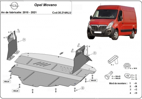 Aluminium motor, kapcsolószekrény védőlemez Opel Movano