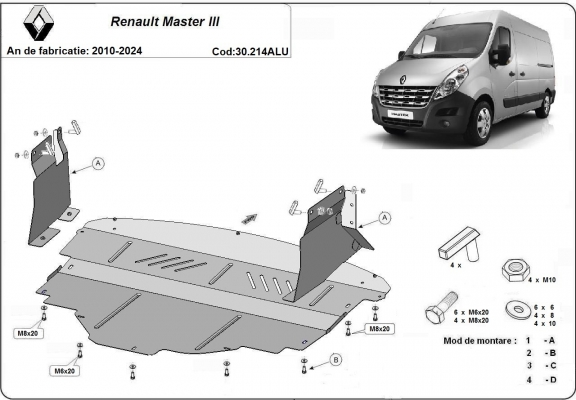 Aluminium motor, kapcsolószekrény védőlemez Renault Master