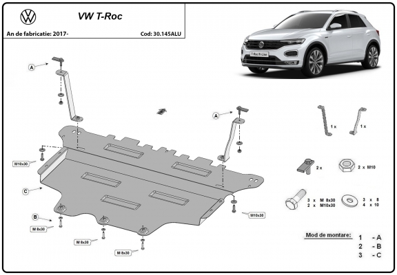 Alumínium motor, sebességváltó, hűtő, első lökhárító védőlemez Volkswagen T-Roc