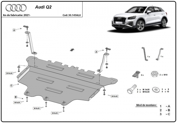 Alumínium motor, sebességváltó, hűtő, első lökhárító védőlemez Audi Q2