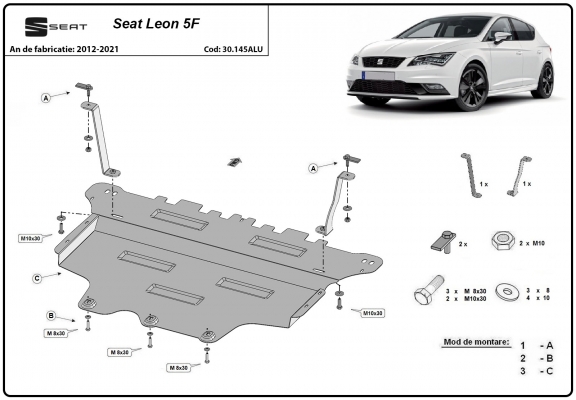 Alumínium motor-, sebességváltó-, hűtő- és első lökhárító védőlemez Seat Leon Mk3 5F