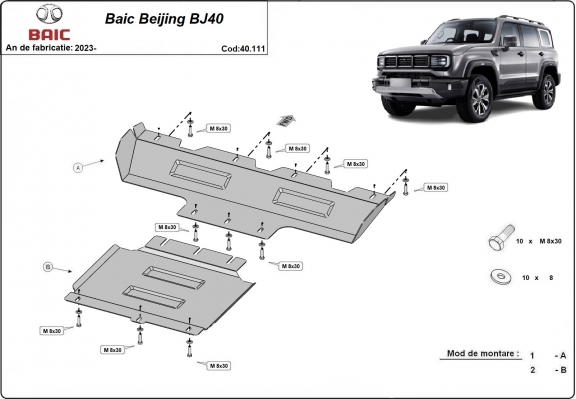 Acél motor-, kartervédő lemez Baic Beijing BJ40