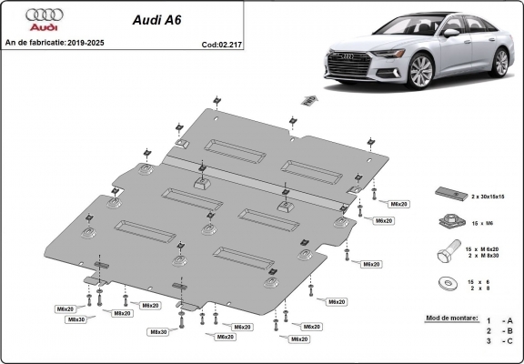 Acél motor, hűtő védőlemez Audi A6