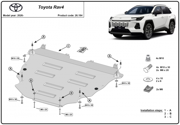 Acél motor, sebességváltó, hűtő, első lökhárító védőlemez Toyota Rav4
