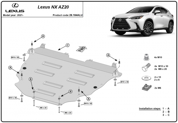 Alumínium motor, sebességváltó, hűtő, első lökhárító védőlemez Lexus NXAZ20