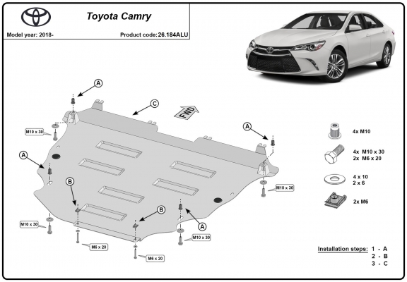 Alumínium motor, sebességváltó, hűtő, első lökhárító védőlemez Toyota Camry