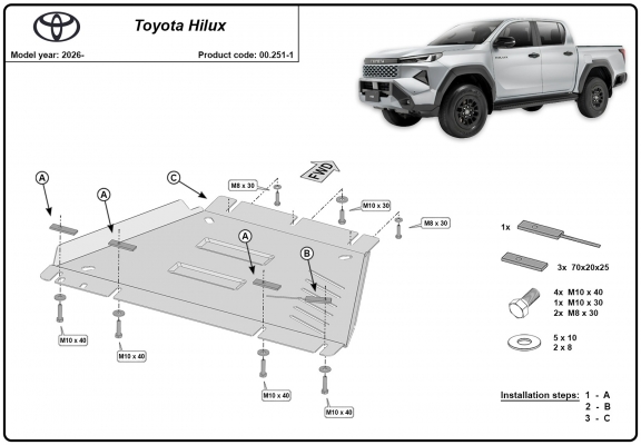 Acél kapcsolószekrény védőlemez Toyota Hilux
